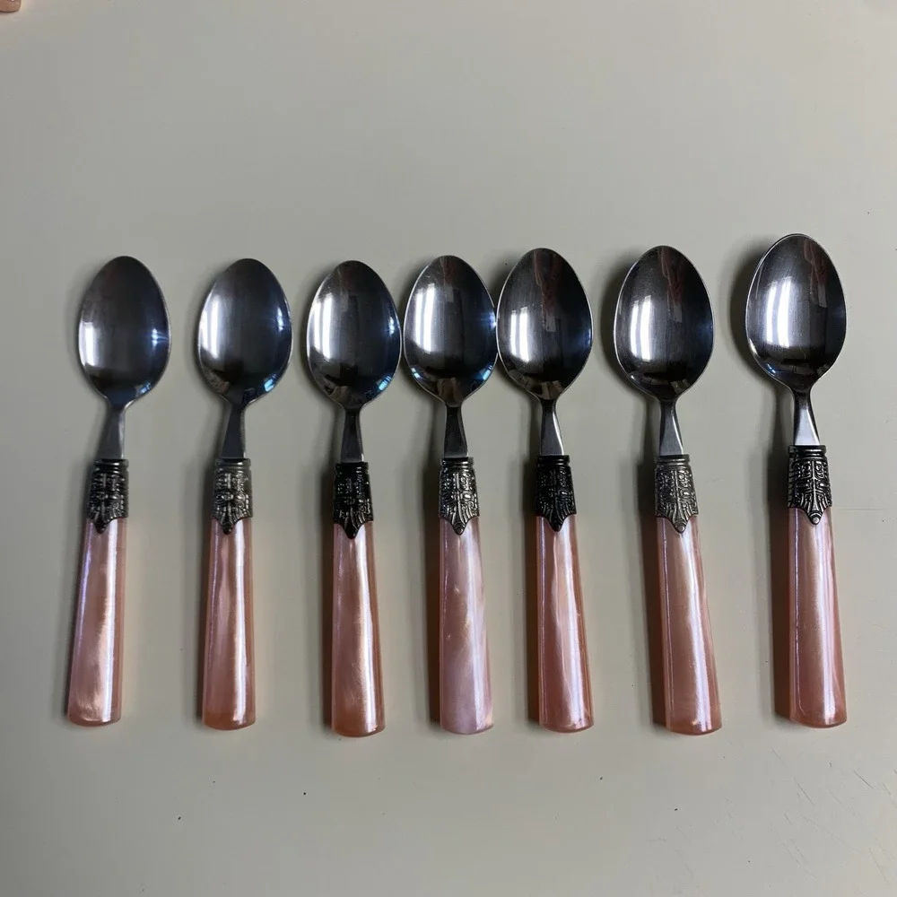 Vintage Gilbson Pink Pearl Roseland Pearlescent Kitchen Flatware Set of 35